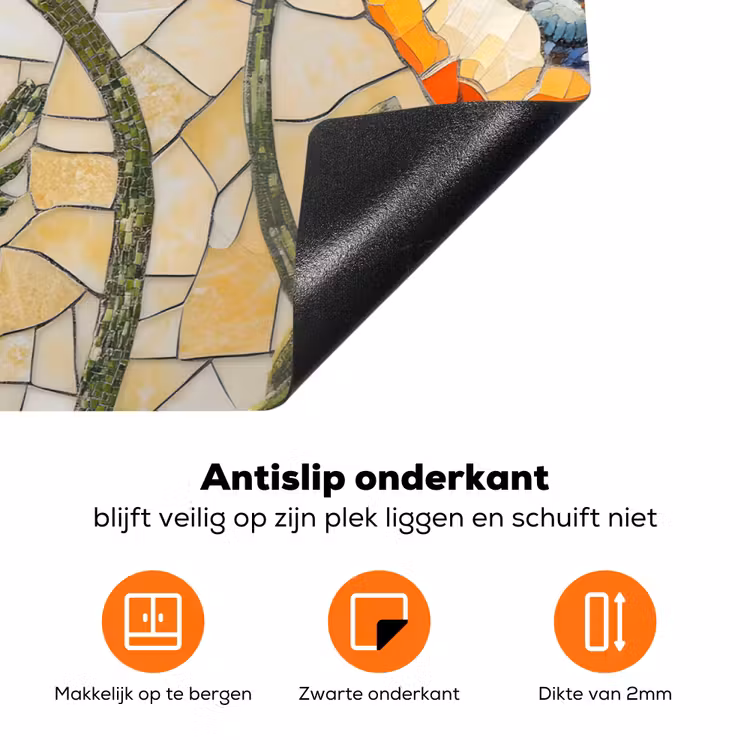 Klaprozen - Oranje - Mozaïek - Bladeren Inductie beschermer vinyl 3mm klein -zzzzzzz-td-onderkant