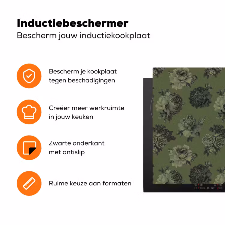 Klassiek - botanisch - olijfgroen - bloemen Inductie beschermer vinyl 3mm klein 276 -zzzzzzz-td-ups