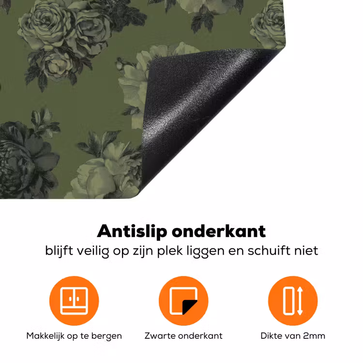 Klassiek - botanisch - olijfgroen - bloemen Inductie beschermer vinyl 3mm klein 276 -zzzzzzz-td-onderkant