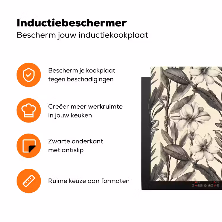 Klassiek - Botanisch - Zwart - Beige Inductie beschermer vinyl 3mm klein 276 -zzzzzzz-td-ups