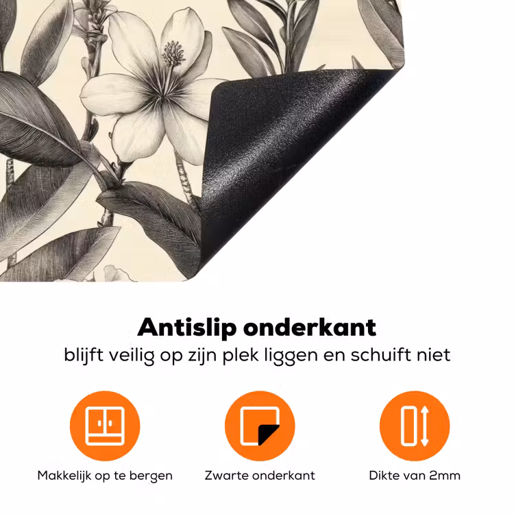 Klassiek - Botanisch - Zwart - Beige Inductie beschermer vinyl 3mm klein 276 -zzzzzzz-td-onderkant