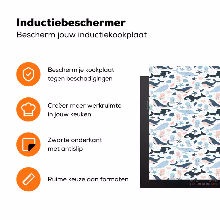 Klein - Oceaan - Walvissen - Octopus Inductie beschermer vinyl 3mm klein 276 -zzzzzzz-td-ups