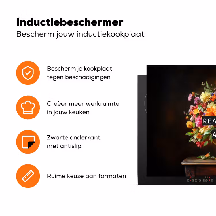 Kleur - Bloemen - Vintage - Bloemenvaas Inductie beschermer vinyl 3mm klein -zzzzzzz-td-ups