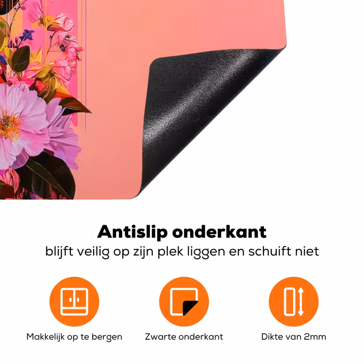 Kleurrijk - Bloemen - Vrouw - Zon Inductie beschermer vinyl 3mm klein -zzzzzzz-td-onderkant