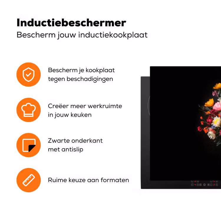 Kleurrijk - Boeket - Vaas - Donkerbruin Inductie beschermer vinyl 3mm klein -zzzzzzz-td-ups