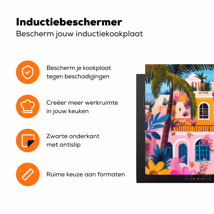 Kleurrijk - Roze - Oranje - Geel - Bloemen Inductie beschermer vinyl 3mm klein -zzzzzzz-td-ups
