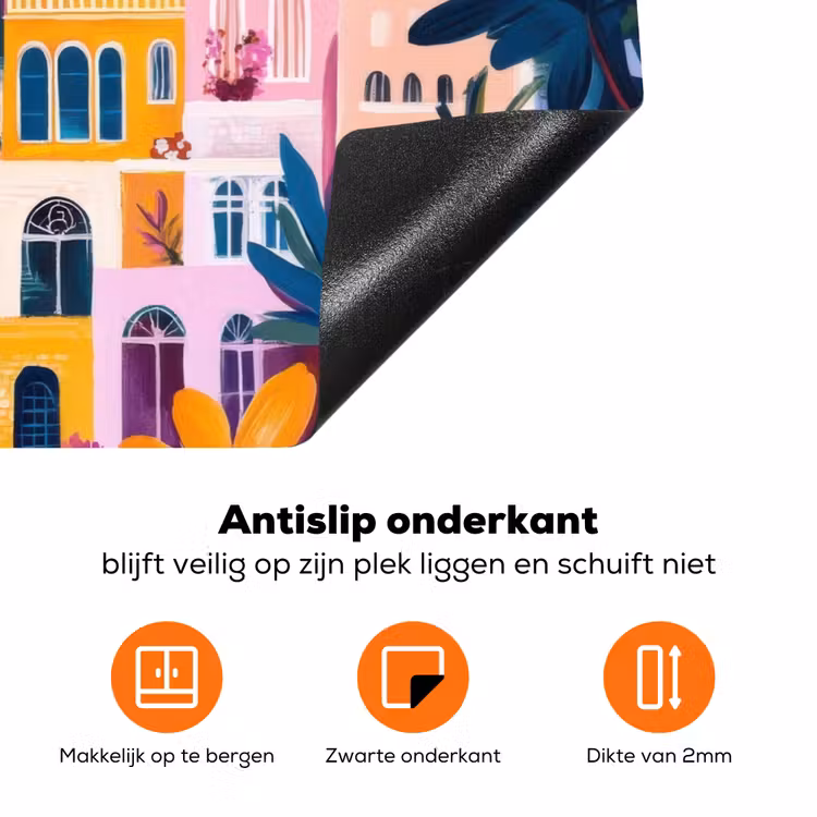Kleurrijk - Roze - Oranje - Geel - Bloemen Inductie beschermer vinyl 3mm klein -zzzzzzz-td-onderkant