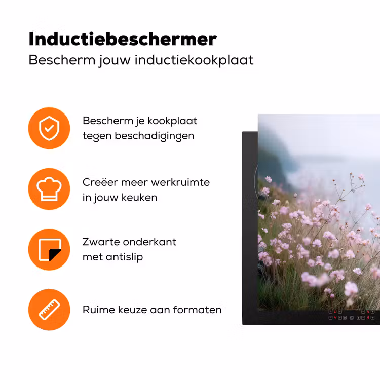Klif - Bloemen - Zee - Roze Inductie beschermer vinyl 3mm klein -zzzzzzz-td-ups