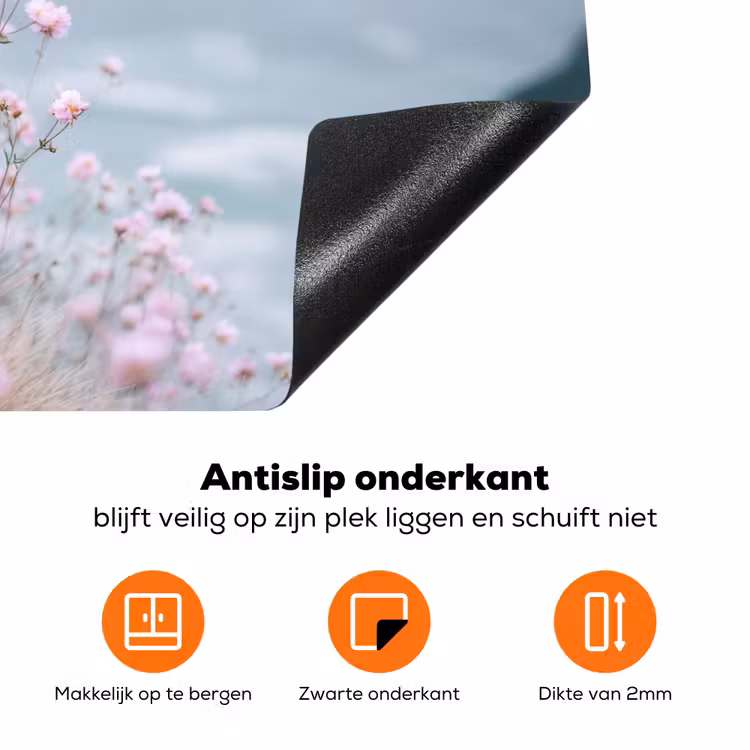 Klif - Bloemen - Zee - Roze Inductie beschermer vinyl 3mm klein -zzzzzzz-td-onderkant