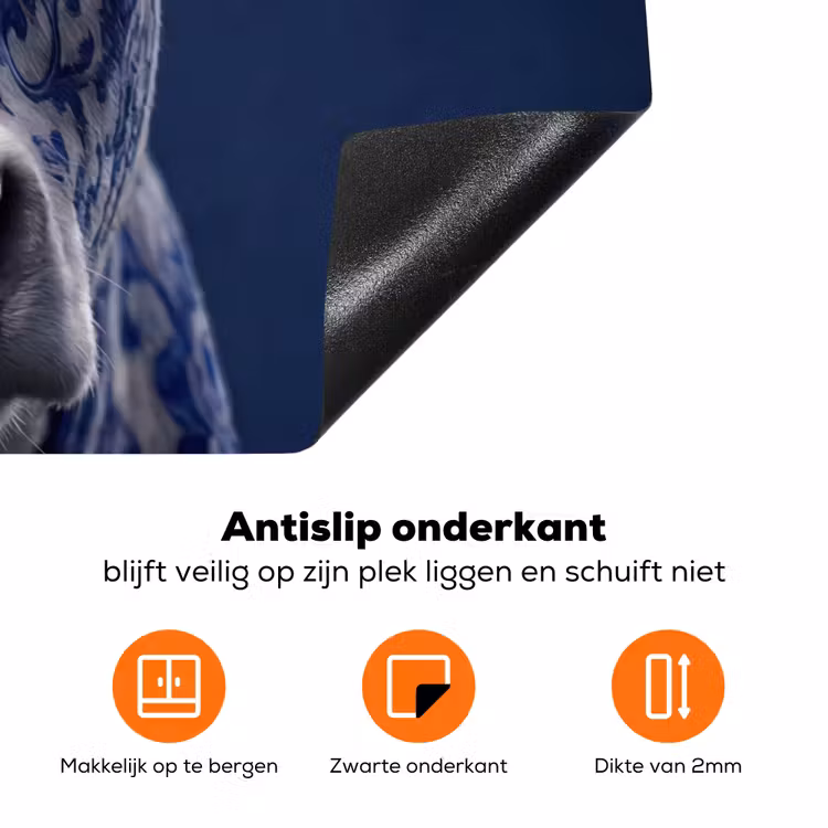 Koe - Delfts - Blauw - Artistiek Inductie beschermer vinyl 3mm klein -zzzzzzz-td-onderkant
