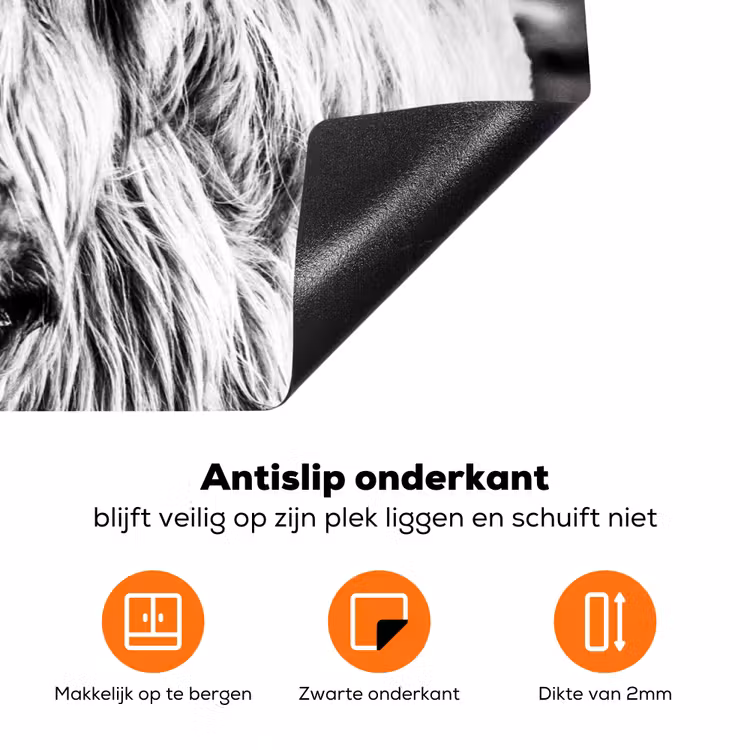 Koe - Schotse hooglander - Zwart - Wit - Dier - Natuur - Wild Inductie beschermer vinyl 3mm klein -zzzzzzz-td-onderkant