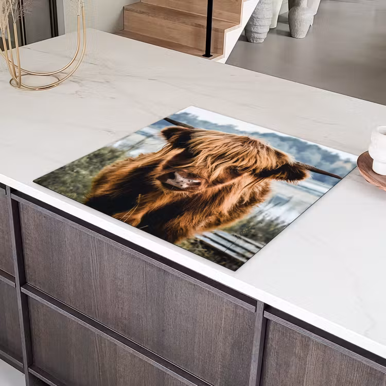 Koeien - Schotse hooglander - Bruin - Natuur Inductie beschermer vinyl 3mm middel -sfeer8