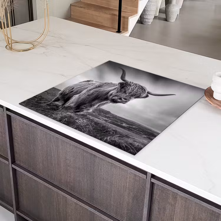 Koeien - Schotse hooglander - Natuur - Dieren - Zwart wit Inductie beschermer vinyl 3mm middel -sfeer8