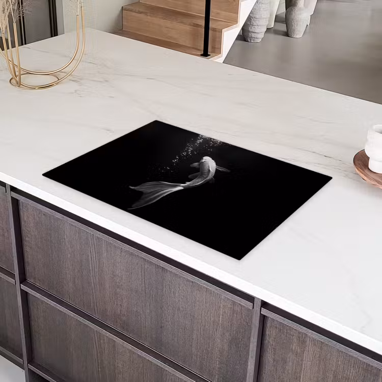 Koi - Vis - Wit - Zwart Inductie beschermer vinyl 3mm klein -sfeer8