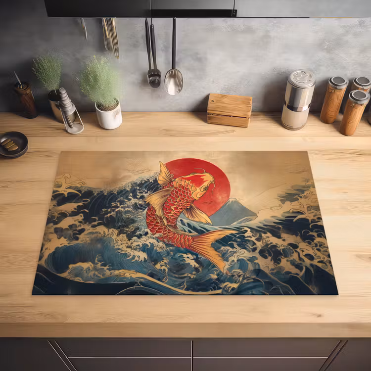 Koi - Zee - Golven - Zon Inductie beschermer vinyl 3mm klein -sfeer5