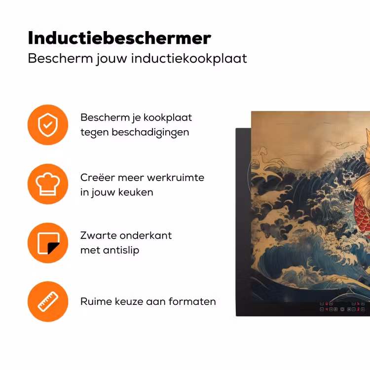 Koi - Zee - Golven - Zon Inductie beschermer vinyl 3mm klein -zzzzzzz-td-ups