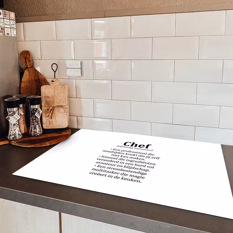 Kok - Definitie - Chef - Koken - Keuken - Spreuken - Woordenboek Inductie beschermer vinyl 3mm klein -sfeer3