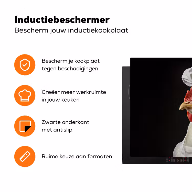 Kok - Rood - Kip Inductie beschermer vinyl 3mm klein -zzzzzzz-td-ups