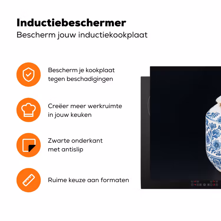 Kokosnoot - Eten - Delfts blauw - Drinken Inductie beschermer vinyl 3mm klein -zzzzzzz-td-ups