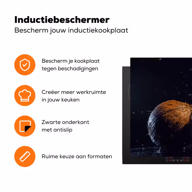 Kokosnoot - Stilleven - Water - Zwart - Fruit Inductie beschermer vinyl 3mm klein -zzzzzzz-td-ups