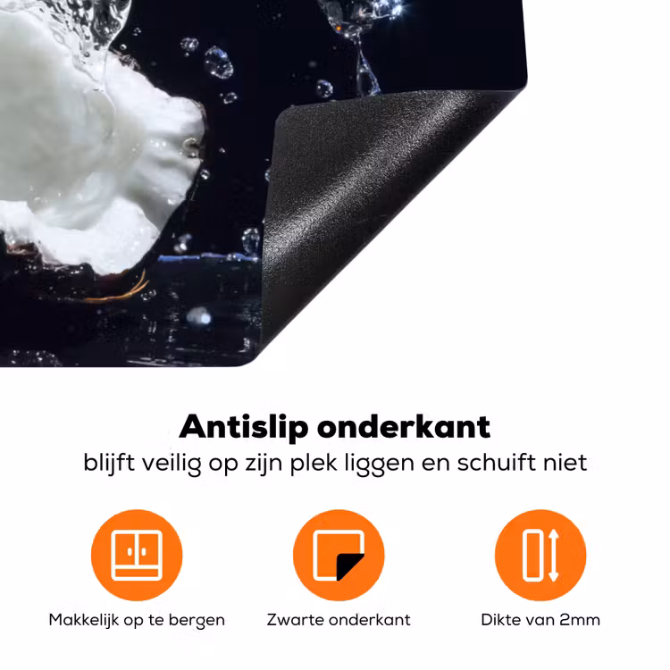 Kokosnoot - Stilleven - Water - Zwart - Fruit Inductie beschermer vinyl 3mm klein -zzzzzzz-td-onderkant
