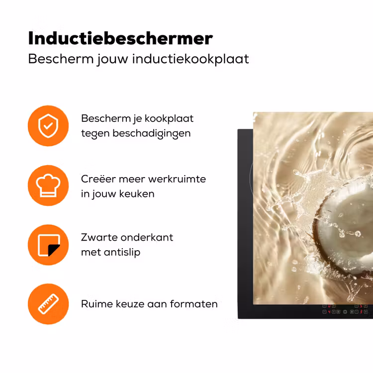 Kokosnoot - Water - Beige - Spetters Inductie beschermer vinyl 3mm klein -zzzzzzz-td-ups