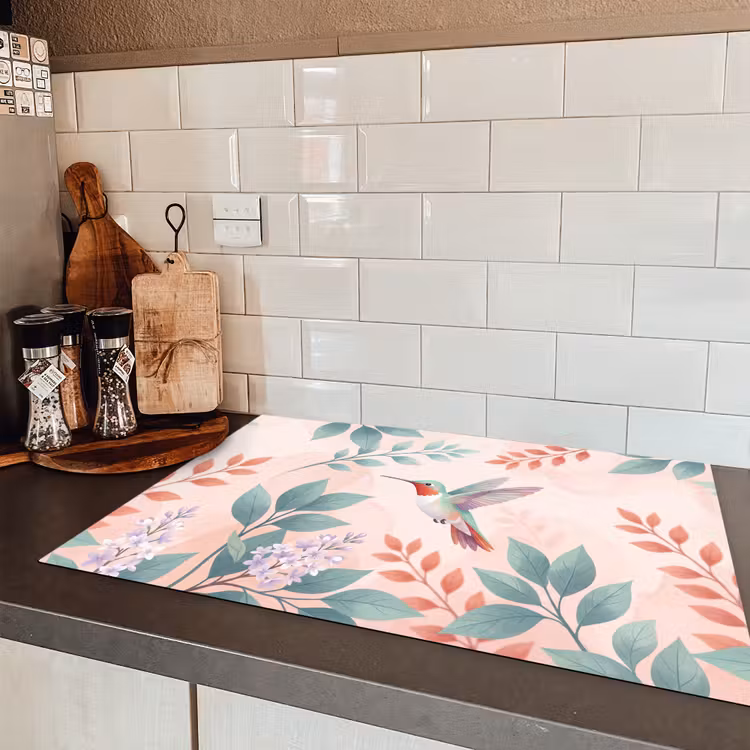 Kolibrie - Vliegen - Natuur - Illustratie - Kleurrijk Inductie beschermer vinyl 3mm klein -sfeer3