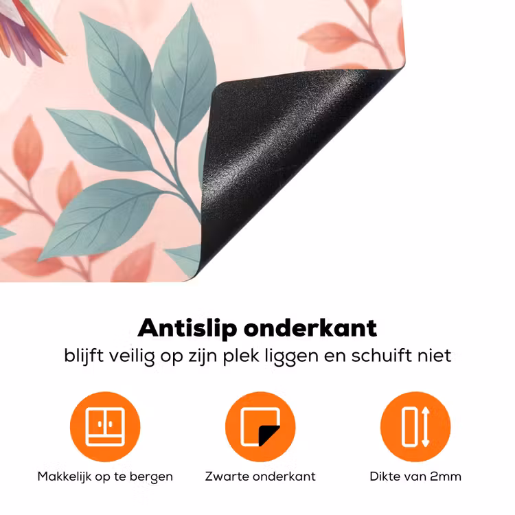 Kolibrie - Vliegen - Natuur - Illustratie - Kleurrijk Inductie beschermer vinyl 3mm klein -zzzzzzz-td-onderkant