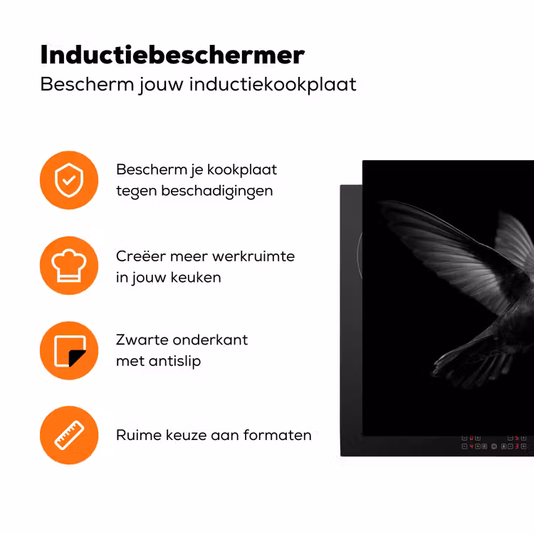 Kolibrie - Zwart - Dieren Inductie beschermer vinyl 3mm klein -zzzzzzz-td-ups
