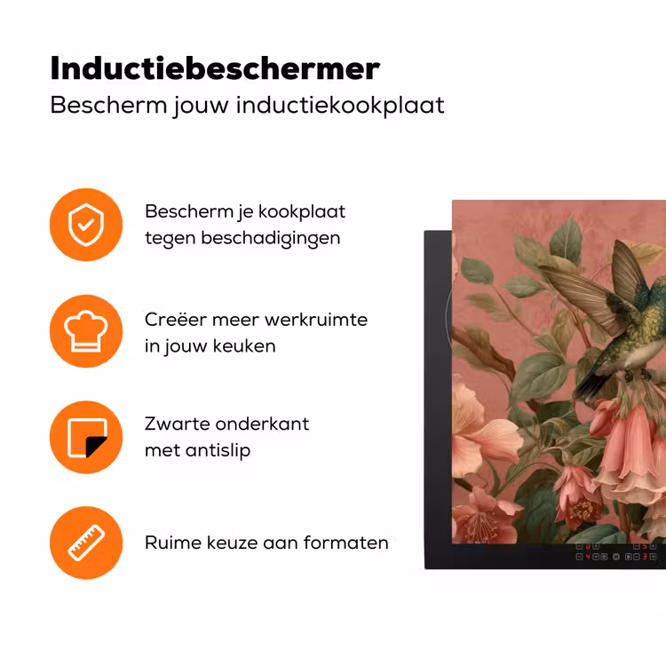 Kolibries - Bloemen - Groen - Roze Inductie beschermer vinyl 3mm klein -zzzzzzz-td-ups