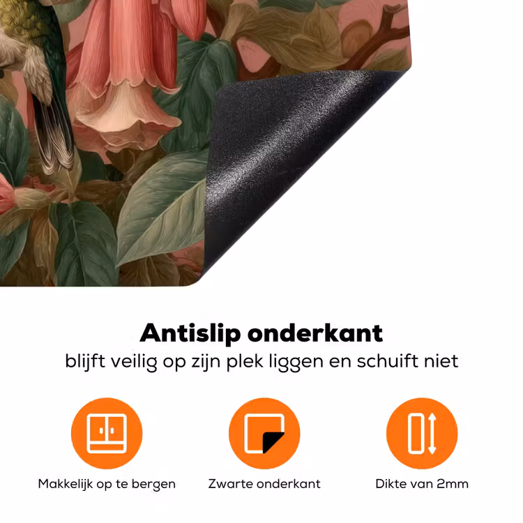 Kolibries - Bloemen - Groen - Roze Inductie beschermer vinyl 3mm klein -zzzzzzz-td-onderkant