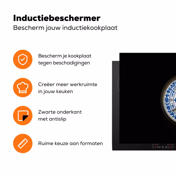 Kompas - Delfts blauw - Zwart Inductie beschermer vinyl 3mm klein -zzzzzzz-td-ups