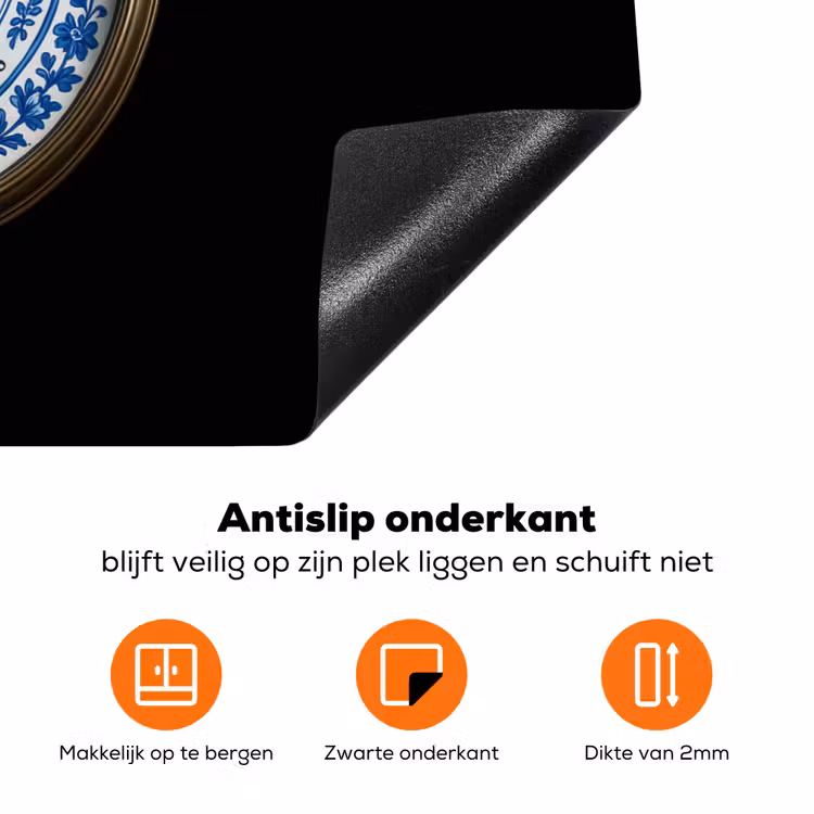 Kompas - Delfts blauw - Zwart Inductie beschermer vinyl 3mm klein -zzzzzzz-td-onderkant
