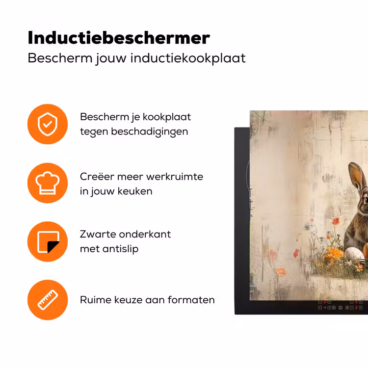Konijnen - Bloemen - Eieren Inductie beschermer vinyl 3mm klein -zzzzzzz-td-ups