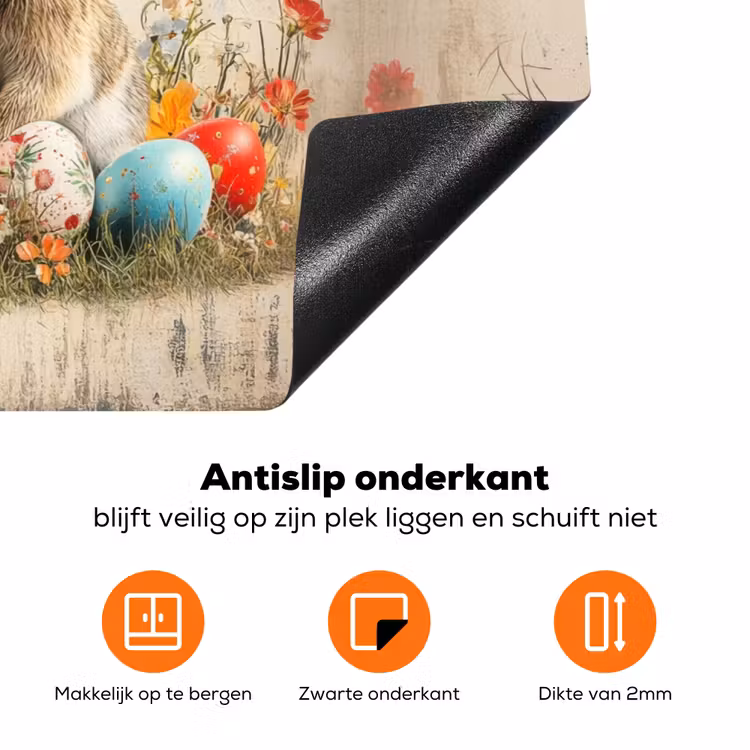 Konijnen - Bloemen - Eieren Inductie beschermer vinyl 3mm klein -zzzzzzz-td-onderkant