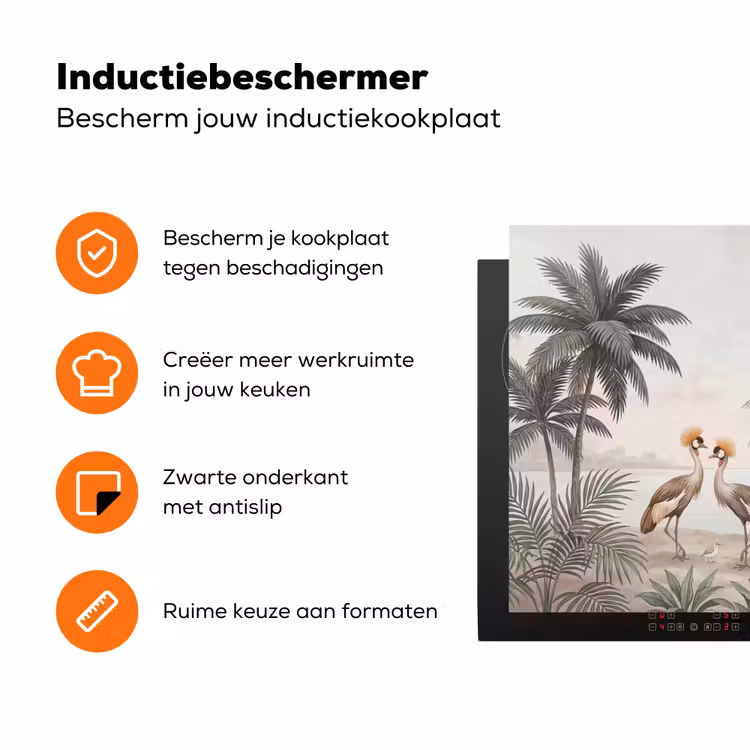 Kraanvogels - Palmbomen - Tropisch Inductie beschermer vinyl 3mm klein -zzzzzzz-td-ups