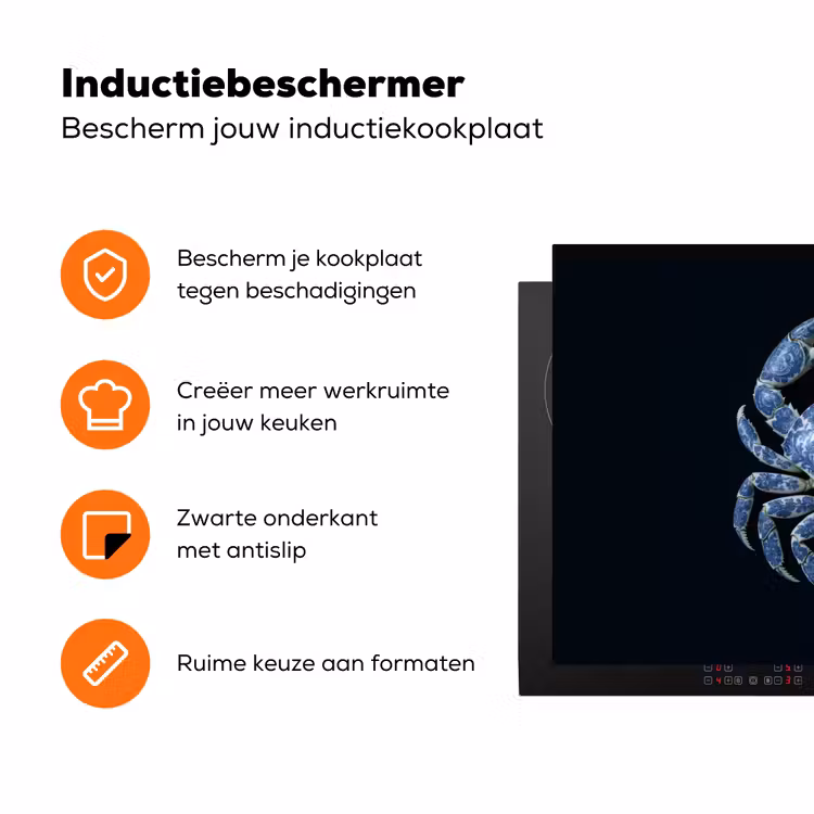 Krab - Delfts blauw - Dieren Inductie beschermer vinyl 3mm klein -zzzzzzz-td-ups