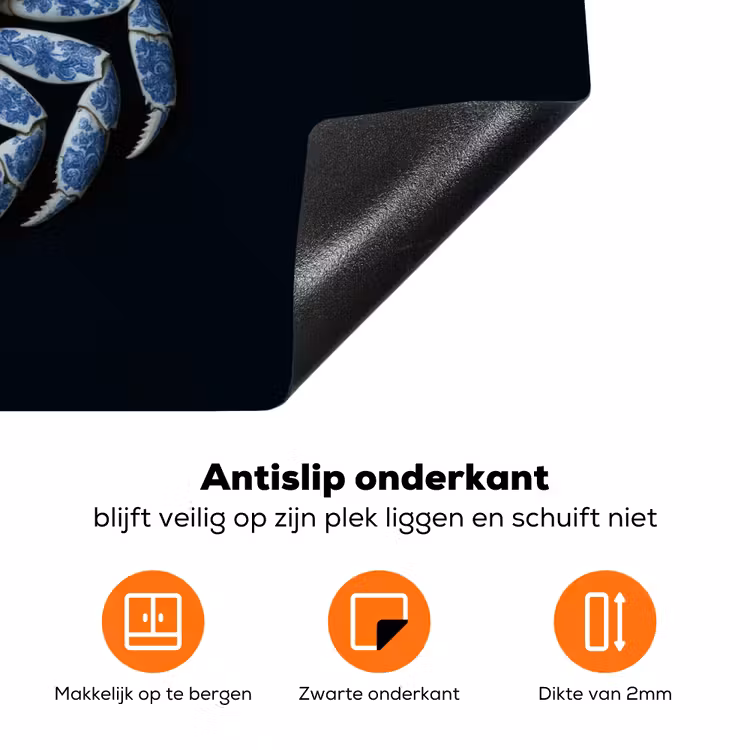 Krab - Delfts blauw - Dieren Inductie beschermer vinyl 3mm klein -zzzzzzz-td-onderkant