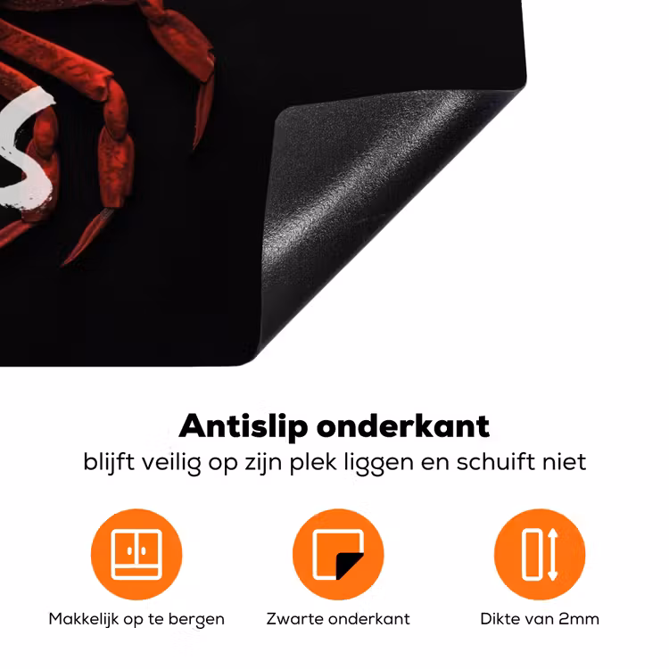 Krab - Rood - Tekst - Zwart Inductie beschermer vinyl 3mm klein -zzzzzzz-td-onderkant