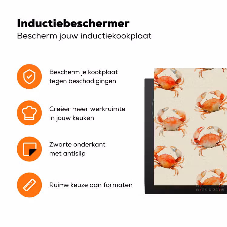 Krabben - Patroon - Oranje Inductie beschermer vinyl 3mm klein 276 -zzzzzzz-td-ups