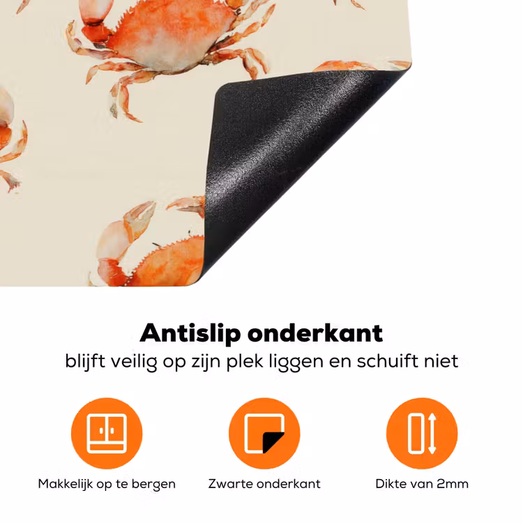 Krabben - Patroon - Oranje Inductie beschermer vinyl 3mm klein 276 -zzzzzzz-td-onderkant