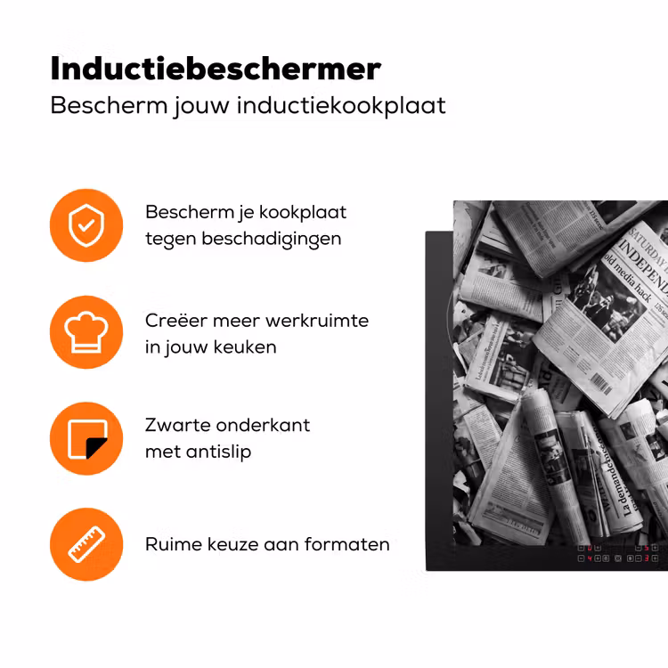 Krant - Stapel - Nieuws - Zwart-wit Inductie beschermer vinyl 3mm klein -zzzzzzz-td-ups