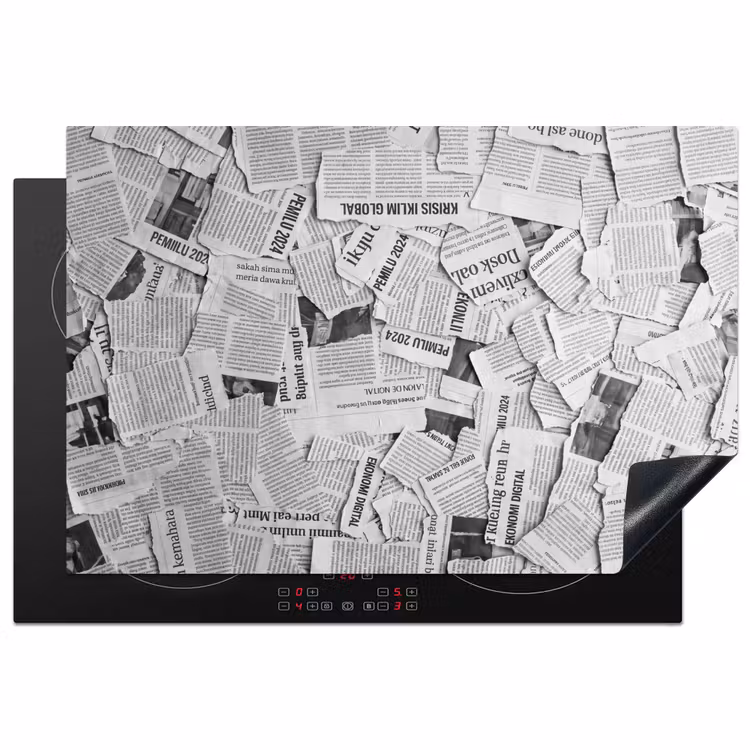Krant - Versnipperd - Textuur - Zwart-wit - Abstract Inductie beschermer vinyl 3mm klein -3d