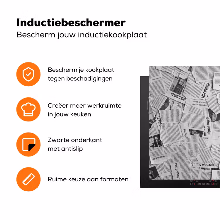 Krant - Versnipperd - Textuur - Zwart-wit - Abstract Inductie beschermer vinyl 3mm klein -zzzzzzz-td-ups
