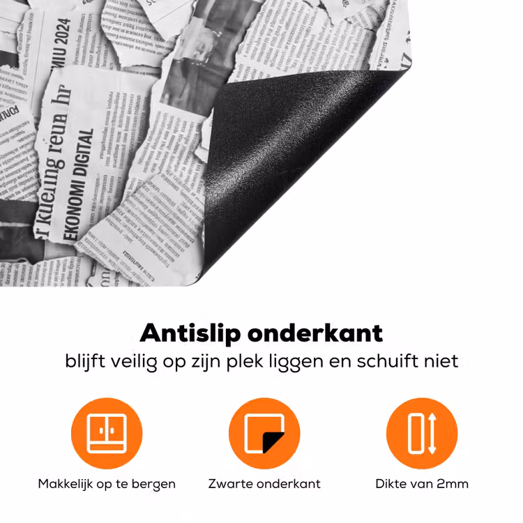 Krant - Versnipperd - Textuur - Zwart-wit - Abstract Inductie beschermer vinyl 3mm klein -zzzzzzz-td-onderkant