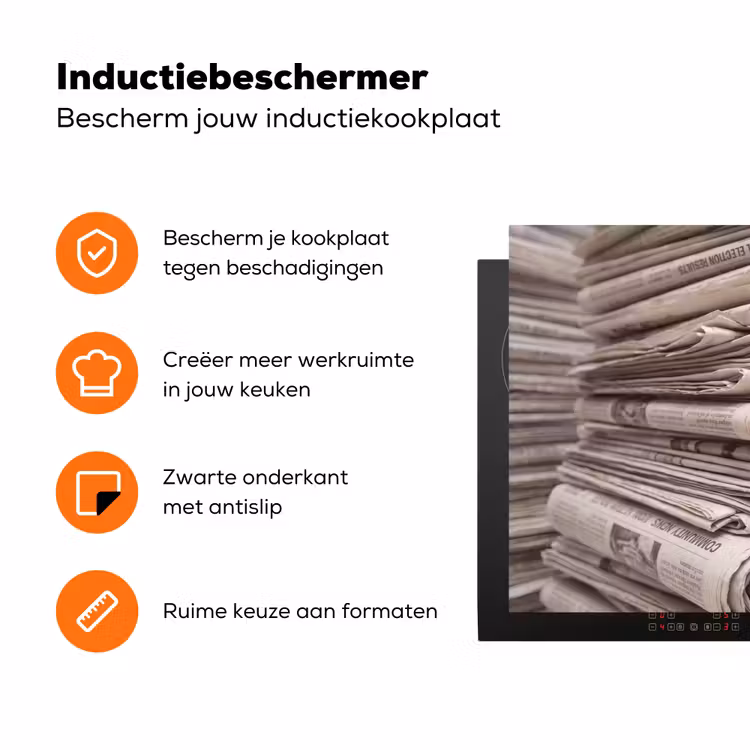 Kranten - Stapel - Nieuws - Vintage - Beige Inductie beschermer vinyl 3mm klein -zzzzzzz-td-ups