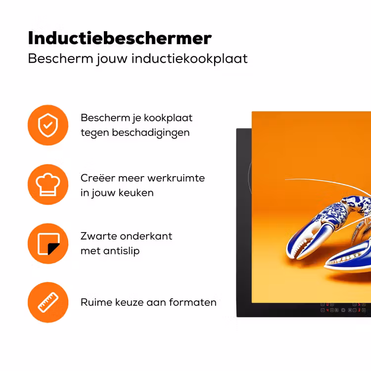 Kreeft - Delftsblauw - Schild - Stoer - Oranje Inductie beschermer vinyl 3mm klein -zzzzzzz-td-ups