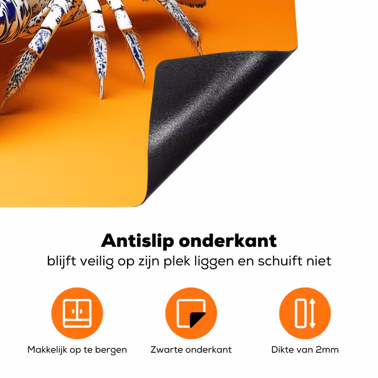 Kreeft - Delftsblauw - Schild - Stoer - Oranje Inductie beschermer vinyl 3mm klein -zzzzzzz-td-onderkant