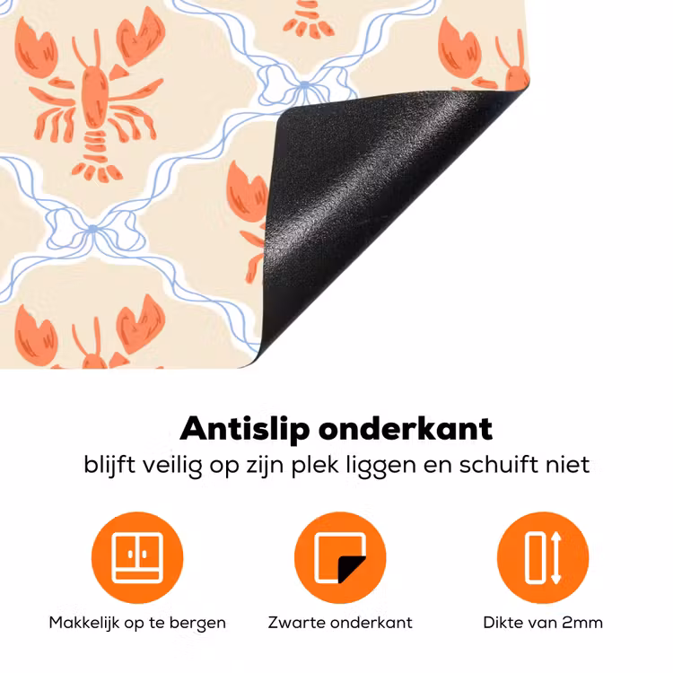 Zee - Kreeft  - Blauw - Geel - Oranje Inductie beschermer vinyl 3mm klein 276 -zzzzzzz-td-onderkant