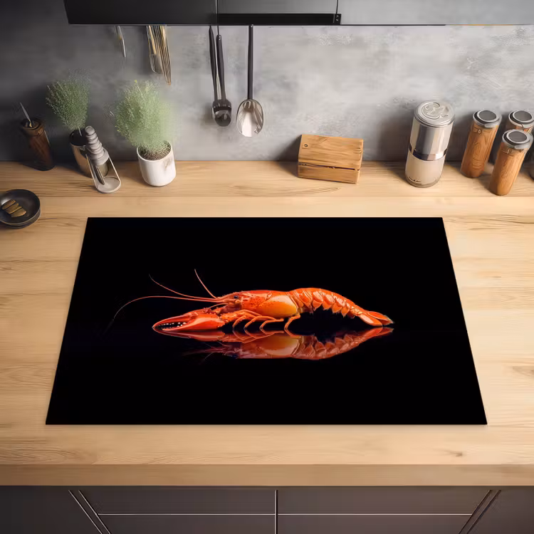 Kreeft - Oranje - Zwart - Opvallend Inductie beschermer vinyl 3mm klein -sfeer5
